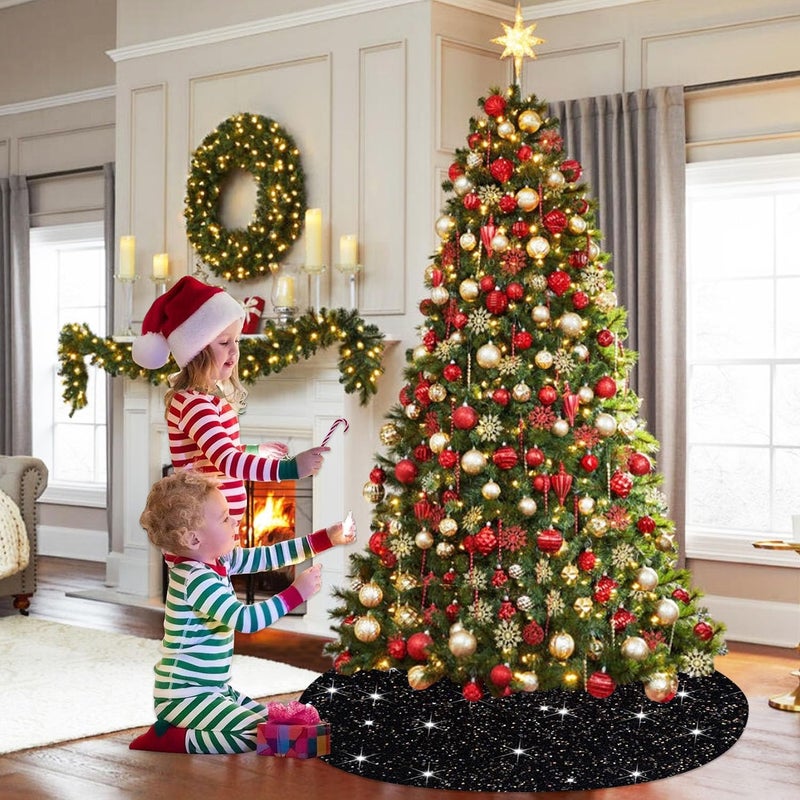 PATYDEST Black Christmas Tree Skirt 36 Inch Sparkly Sequin Tree Skirt Velvet Tree Skirt Holiday Tree Mat for for Artificial Trees Fall Christmas Tree Skirts for Black Christmas Tree Decorations - Image 5